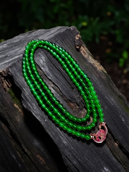 Imperial Green Burmese A-Jade Beaded Long Necklace - 25.60 inches (4.50 mm Beads) with Sterling Silver 925 - Certified - 10011