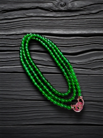 Imperial Green Burmese A-Jade Beaded Long Necklace - 25.60 inches (4.50 mm Beads) with Sterling Silver 925 - Certified - 10011