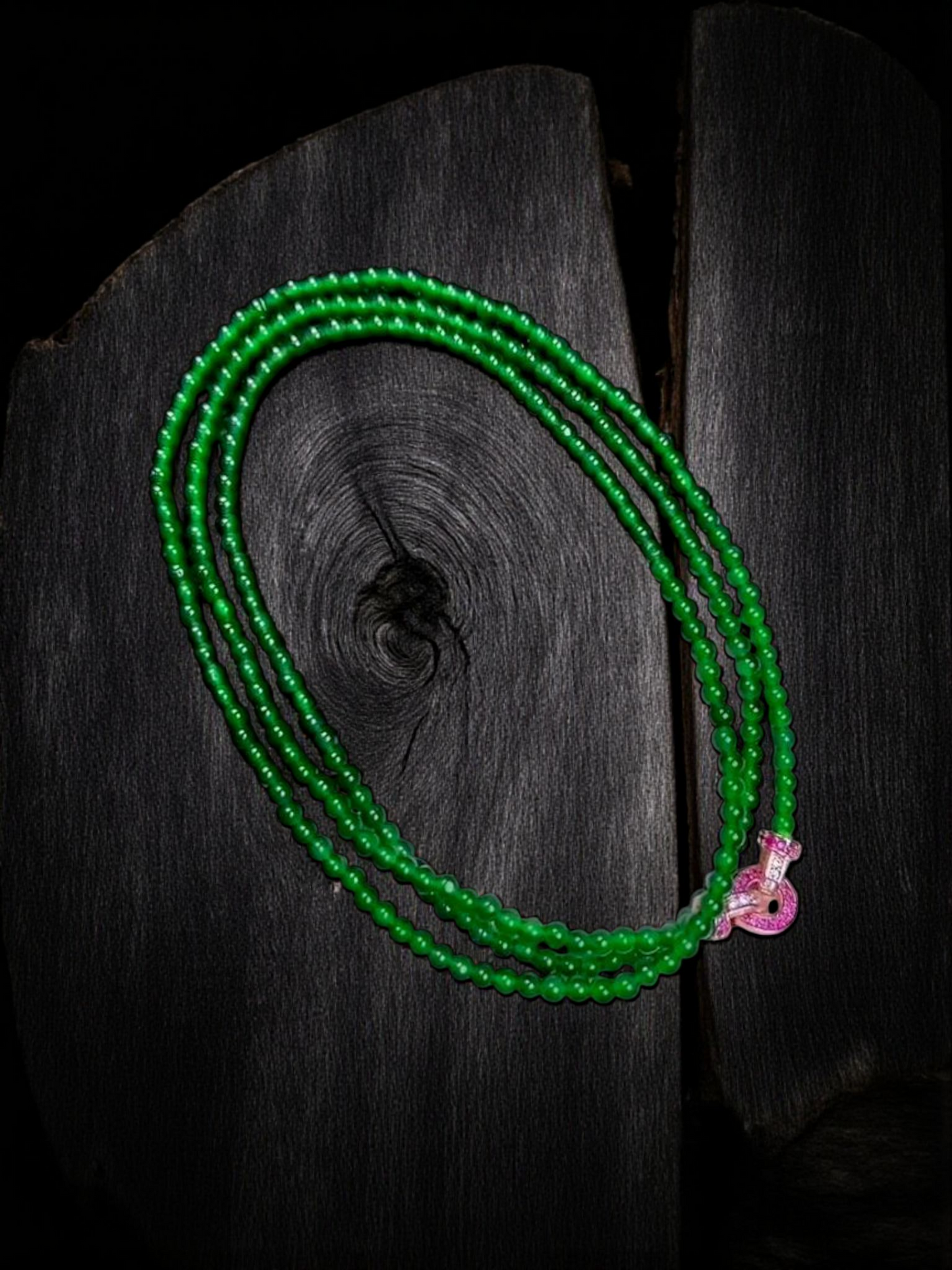 Imperial Green Burmese A-Jade Beaded Long Necklace - 24.50 inches (2.80 mm Beads) with Sterling Silver 925 - Certified - 10010