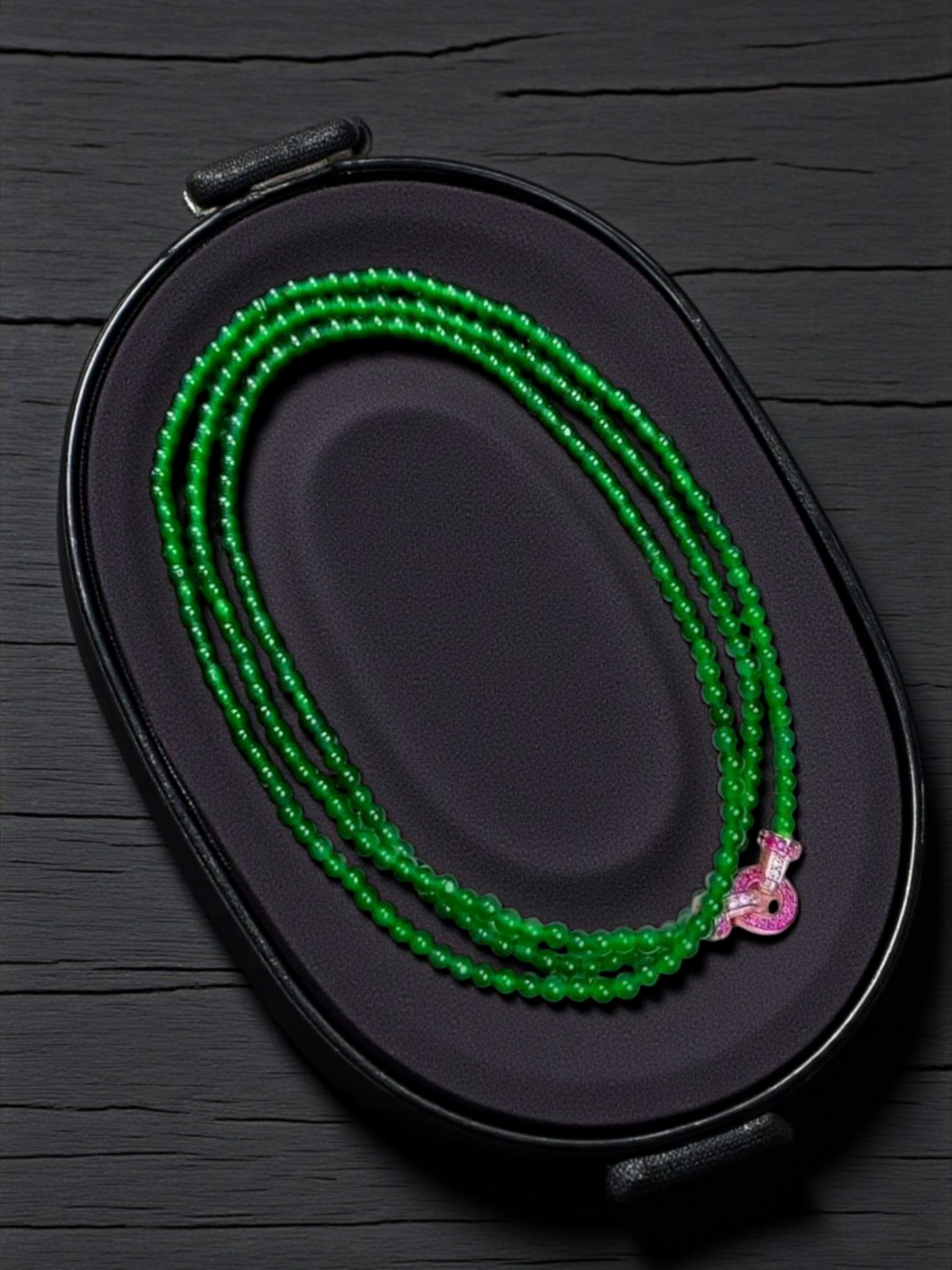 Imperial Green Burmese A-Jade Beaded Long Necklace - 24.50 inches (2.80 mm Beads) with Sterling Silver 925 - Certified - 10010