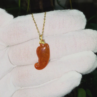 Chongqing Chili Burmese Red A-Jadeite Charm Pendant (with 18K Yellow Gold) - Certified
