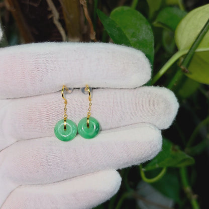 Chiryu Dangling Donut Green Burmese A-Jade French Hook Earrings (with 18K Yellow Gold) - Certified
