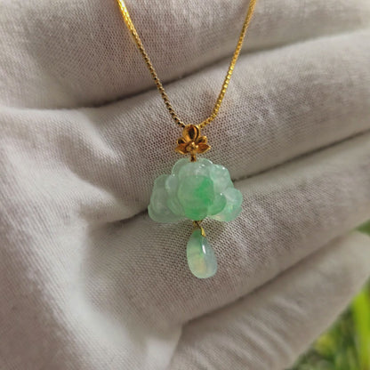 Hasu Flower Dangling Burmese A-Jadeite Pendant (with 18K Yellow Gold) - Certified