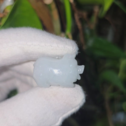 Fortune Fat Pig White-Green Burmese A-Jadeite Charm Pendant