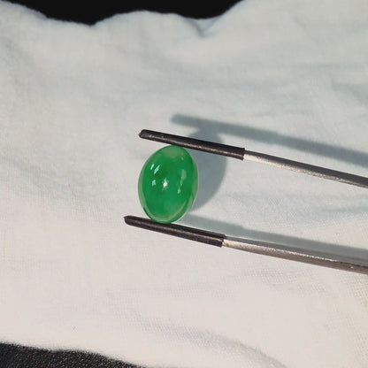 Certified MADE IN JAPAN 9.05 cts. Bright Apple Green Burmese A-Jadeite Oval Cabochon Loose Stone LS63