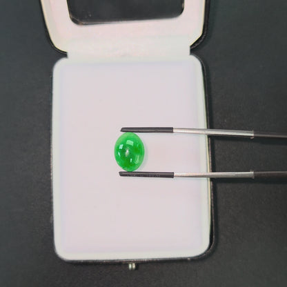 Certified MADE IN JAPAN 6.19 cts. Intense Imperial Green Burmese A-Jadeite Oval Cabochon Loose Stone LS45