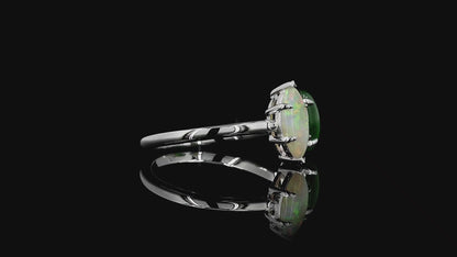 Opade Elegance Burmese A-Jadeite and Australian Opal Toi et Moi Ring Size US 8 with 14K White Gold - Certified V2