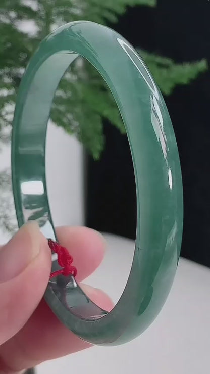 Certified 57.80 mm Earth's (MADE IN JAPAN) Burmese Deep Blue Green A-Jade Round Bangle Bracelet - 08845