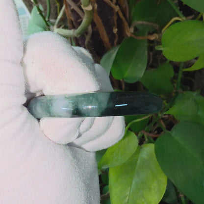 Certified Earth's (MADE IN JAPAN) Burmese Icy Deep Forest Green A-Jade Round Bangle Bracelet - 08844
