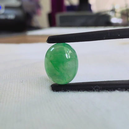 Certified MADE IN JAPAN 2.533 cts. Bright Glacial Green Burmese A-Jadeite Oval Cabochon Loose Stone LS99