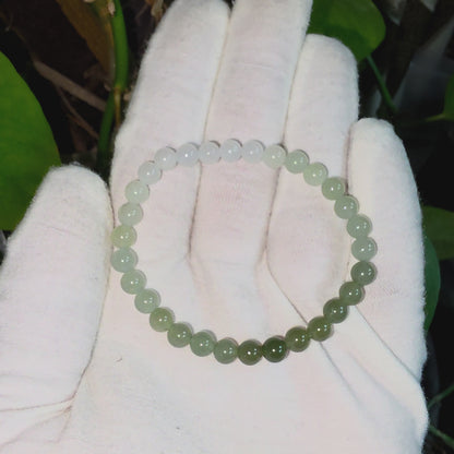 Japanese Hombre Jungle Green Canadian Nephrite Jade Beaded Bracelet (MADE IN JAPAN) (6.00 mm Each x 30 beads) 04003