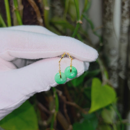 Chiryu Dangling Donut Green Burmese A-Jade French Hook Earrings (with 18K Yellow Gold) - Certified