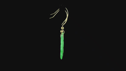 Nakamura Dangling Leaf Imperial Green Burmese A-Jade Earrings (with 18K Yellow Gold) - Certified