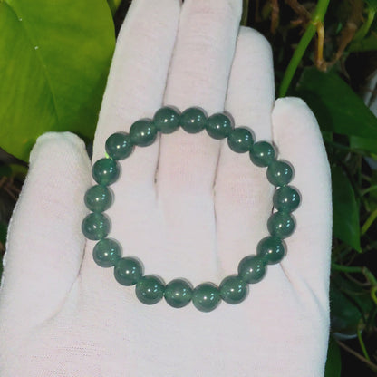 Certified Japanese Intense Icy Green Burmese A-Jade Beaded Bracelet (MADE IN JAPAN) (9.50 mm Each x 21 beads) 05059