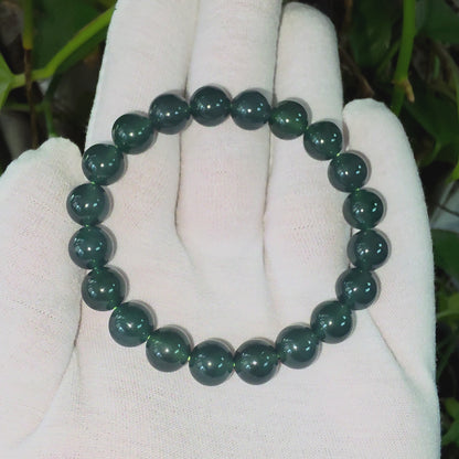 Certified Japanese Intense Icy Green Burmese A-Jade Beaded Bracelet (MADE IN JAPAN) (9.80-10 mm Each x 20 beads) 05060