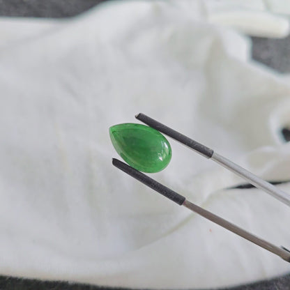 Certified MADE IN JAPAN 6.42 cts. Deep Green Burmese A-Jadeite Pear Shaped Cabochon Loose Stone LS16