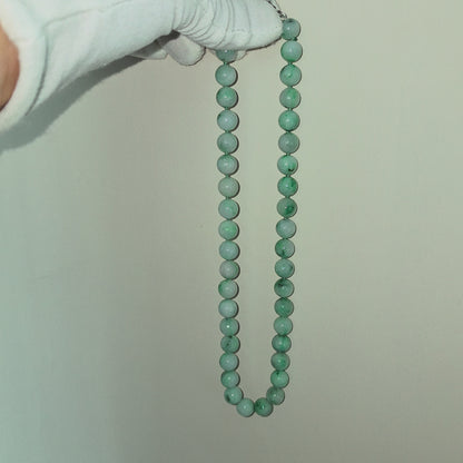 Winter Green Burmese A-Jade Beaded Long Necklace - 18.50 inches (10.50mm Each x 40 Beads) with Sterling Silver 925 - 10018