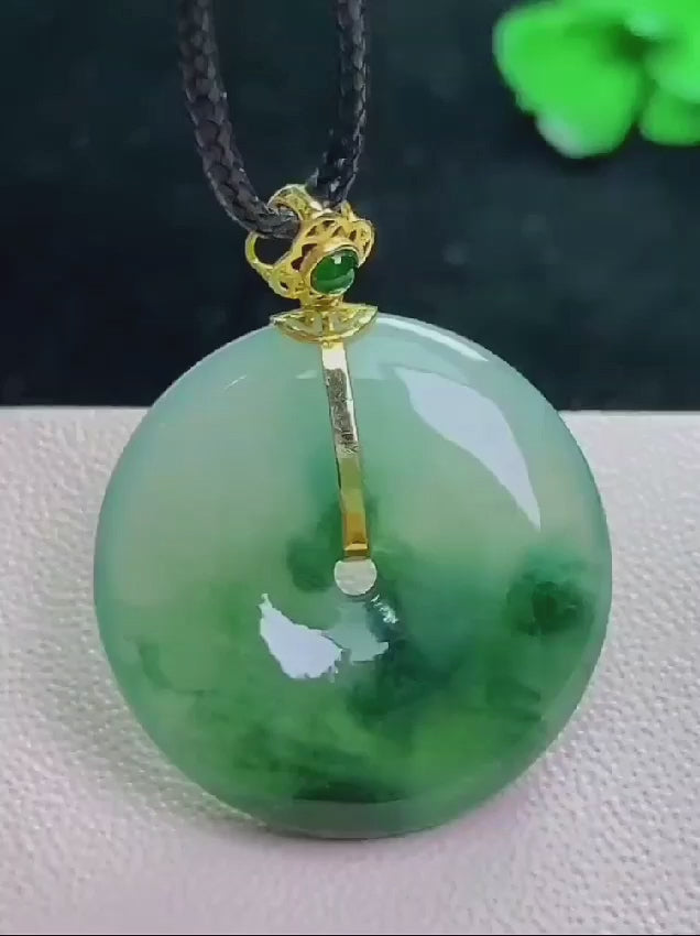 Han Round Donut Burmese A-Jade Pendant (with 18K Yellow Gold