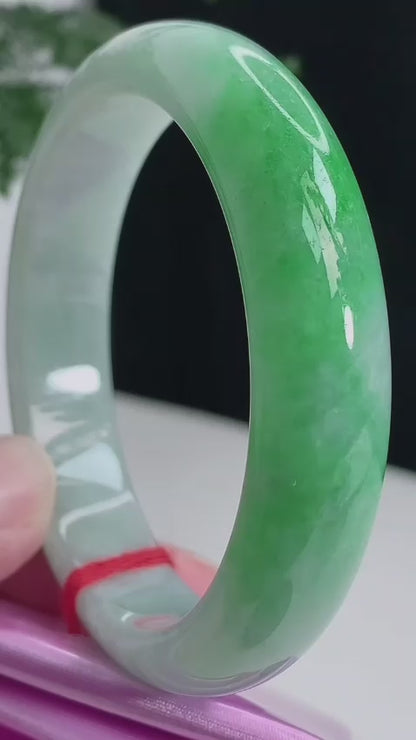 Certified Earth's (MADE IN JAPAN) Burmese Icy Imperial Green A-Jade Round Bangle Bracelet - 08843