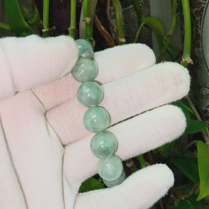 Japanese Winter Green Burmese A-Jade Beaded Bracelet (MADE IN JAPAN) (14.00 - 14.50 mm Each x 15 beads) 05057