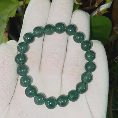 Certified Japanese Intense Icy Green Burmese A-Jade Beaded Bracelet (MADE IN JAPAN) (9.80-10 mm Each x 20 beads) 05061