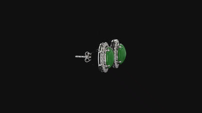 Eternal Sunshine Green Burmese A-Jade Stud Earrings with Diamond Halo and 18K White Gold - Certified - V4