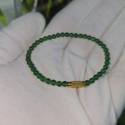 Certified Imperial Japanese Green Burmese A-Jade Beaded Bracelet (MADE IN JAPAN) (4 mm Each x 43 beads) 05042 (With Sterling Silver 925)