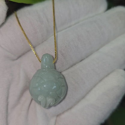 Energetic Turtle White-Green Burmese A-Jadeite Charm Pendant