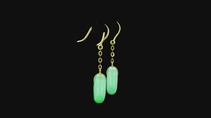 Chiryu Dangling Donut Green Burmese A-Jade French Hook Earrings (with 18K Yellow Gold) - Certified