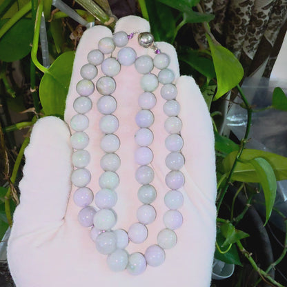 Winter Lavender Burmese A-Jade Beaded Long Necklace - 20.90 inches (11-12mm Each x 49 Beads) with Sterling Silver 925 - 10019
