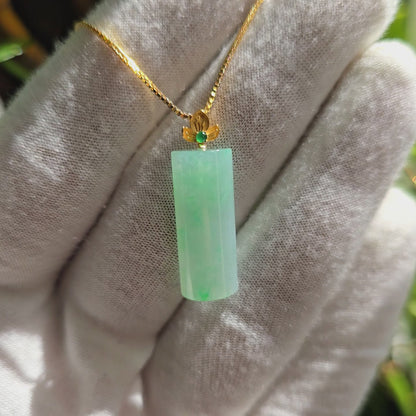 Marugame (MADE IN JAPAN) Crescent Tube Burmese A-Jadeite Charm Pendant (with 18K Solid Yellow Gold) - Certified - V2