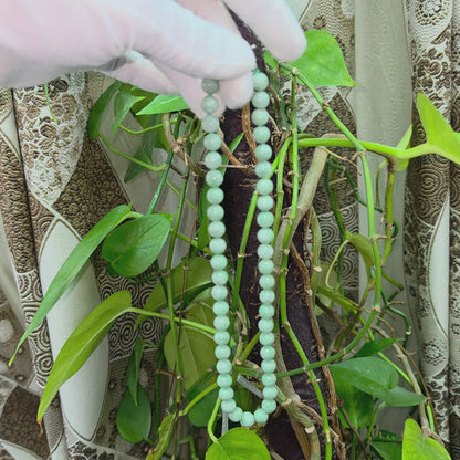 Winter Green Burmese A-Jade Beaded Long Necklace - 18.20 inches (9mm Each x 47 Beads) with Sterling Silver 925 - 10015