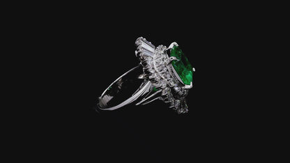 Kasugai MADE IN JAPAN Certified 3.17 cts. Vivid Green Columbian Emerald Ring with Platinum 900 and White Diamonds Size US4.5  - R15