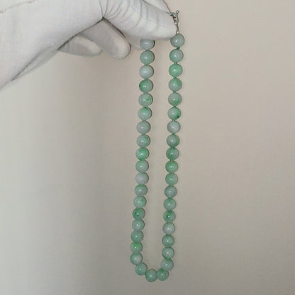 Winter Green Burmese A-Jade Beaded Long Necklace - 18.60 inches (10.50mm Each x 40 Beads) with Sterling Silver 925 - 10016
