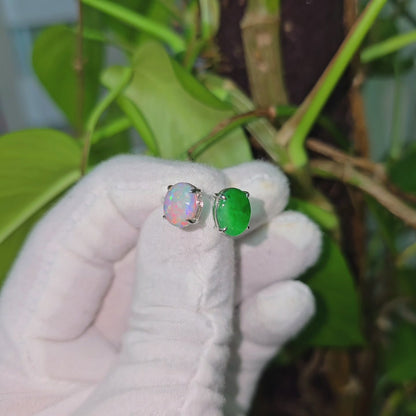Opade Opulence Burmese A-Jadeite and Australian Opal Toi et Moi Ring Size US 6.5 with 18K White Gold - Certified V1