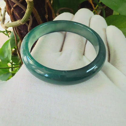 Certified 55.00 mm Earth's (MADE IN JAPAN) Burmese Deep Icy Blue Green A-Jade Round Bangle Bracelet - 08846