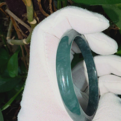 Certified 57.80 mm Earth's (MADE IN JAPAN) Burmese Deep Blue Green A-Jade Round Bangle Bracelet - 08845