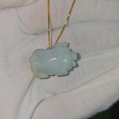 Fortune Fat Pig White-Green Burmese A-Jadeite Charm Pendant