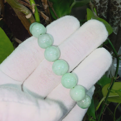 Japanese Winter Green Burmese A-Jade Beaded Bracelet (MADE IN JAPAN) (12.00 - 12.50 mm Each x 16 beads) 05053