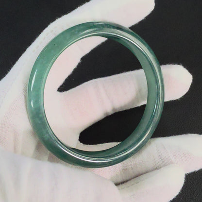 Certified 59.00 mm Earth's (MADE IN JAPAN) Burmese Deep Icy Blue Green A-Jade Round Bangle Bracelet - 08847