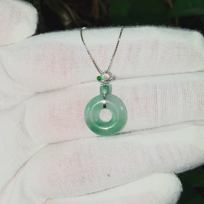 Inzai Round Icy Celadon Green Burmese A-Jadeite 16.00 mm Donut Disc Charm Pendant (with 18K White Gold) - Certified V3