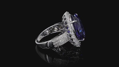 Avellino (13.50 cts.) Tanzanite and Natural Diamonds Ring (with 18K White Gold) -R3955