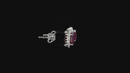 Eternal Sunshine 2.50 cts. Deep Vivid Red Ruby Stud Earrings (with Natural White Diamonds Halo and 18K White Gold) - V5
