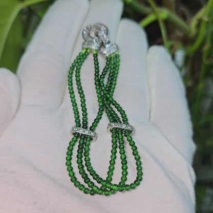 Certified Imperial Japanese Green Burmese A-Jade Triple Beaded Bracelet (MADE IN JAPAN) (2.50 mm Each x 180 beads) 05045 (With Silver 925)
