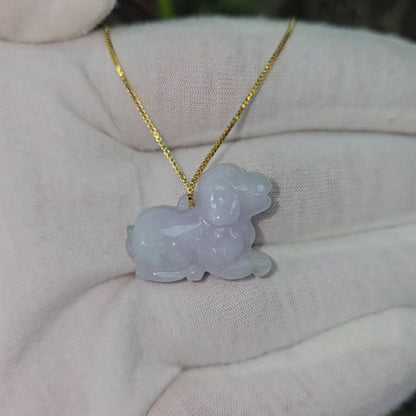 Loyal Sitting Dog White-Lavender Purple Burmese A-Jadeite Charm Pendant