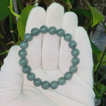 Japanese Blue-Green Guatemala A-Jade Icy Beaded Bracelet (MADE IN JAPAN) (9.5-10mm Each x 20 beads) 05058