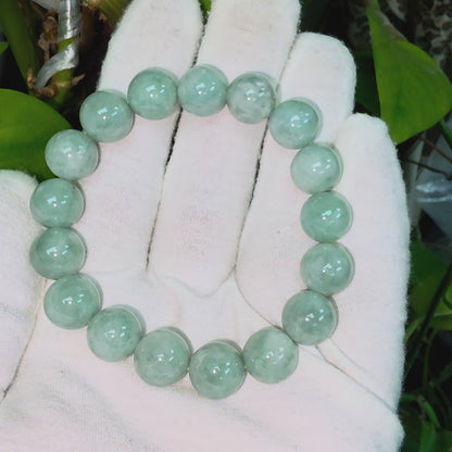 Japanese Winter Green Burmese A-Jade Beaded Bracelet (MADE IN JAPAN) (12.00 - 12.50 mm Each x 17 beads) 05055