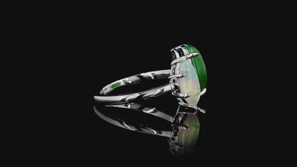 Opade Elegance Burmese A-Jadeite and Australian Opal Toi et Moi Ring Size US 7 with 14K White Gold - Certified V1