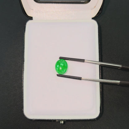 Certified MADE IN JAPAN 4.41 cts. Intense Vivid Imperial Green Burmese A-Jadeite Oval Cabochon Loose Stone LS44