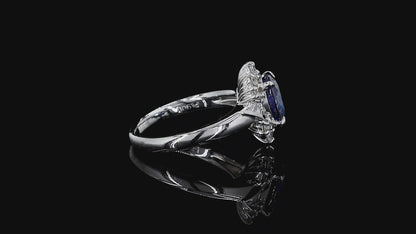 Seto MADE IN JAPAN Certified Oval Shaped 1.80 cts. Natural Deep Blue Sapphire Ring with Platinum 900 and White Diamonds Size US5.5  - R13